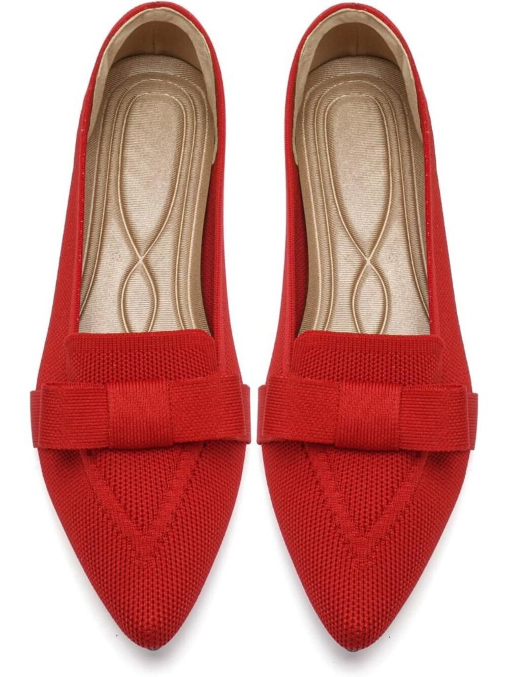 Women's Red Rubber Soft Knit Breathable Pointed Toe Ballet Flats Casual Shoes